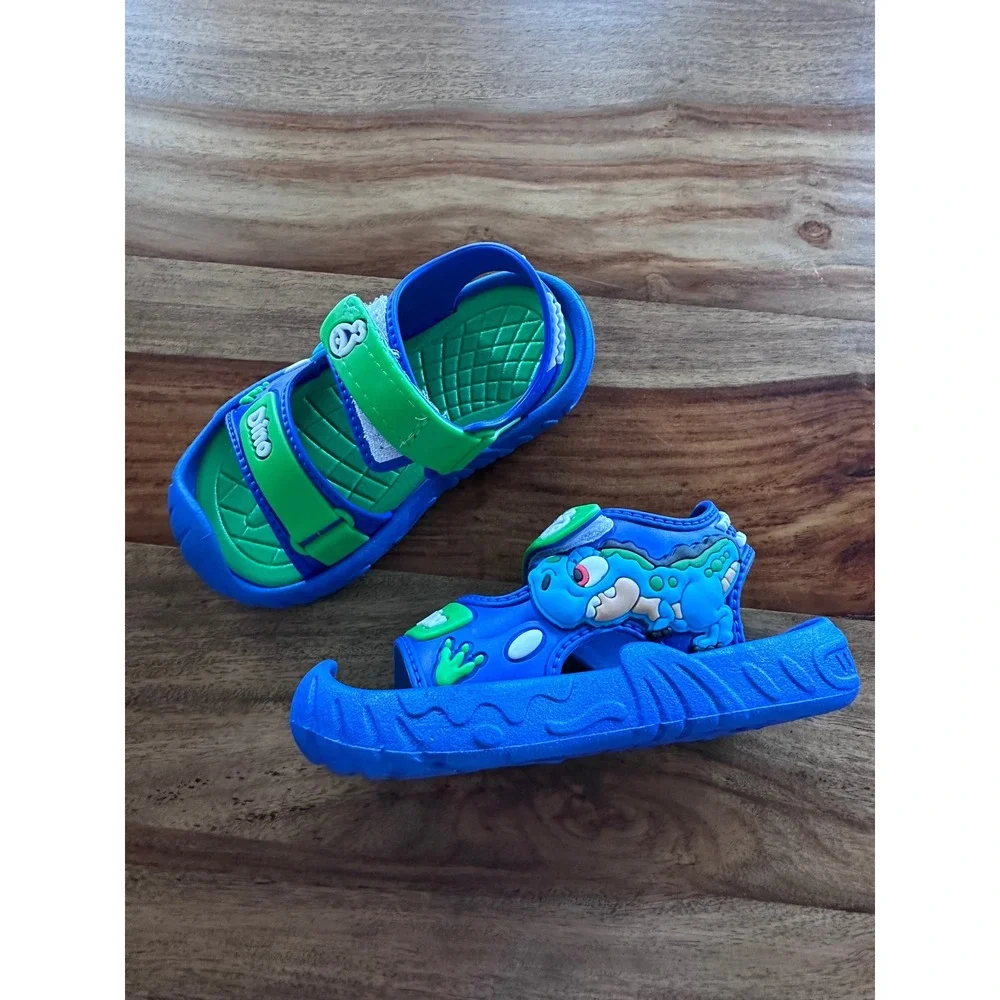 Kids‎ Blue Green Dinosaur EVA Sandals Size 6-6.5 YRS Adjustable Water Shoes